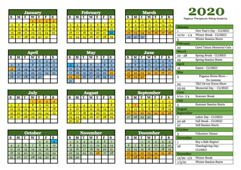 Calendar Pegasus Therapeutic Riding Academy